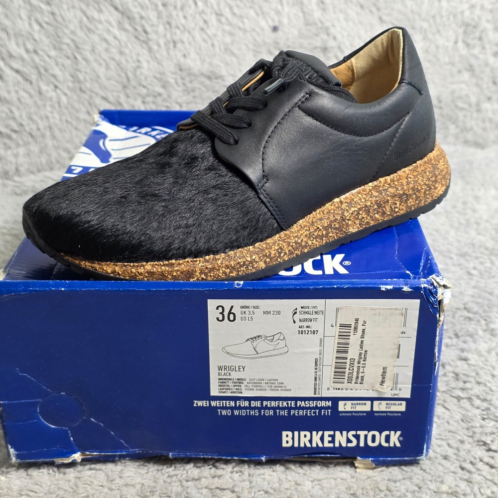 Birkenstock Wrigley Black Fur Leather Lace Up Loafers Shoesโ EU 36 Narrow NIB